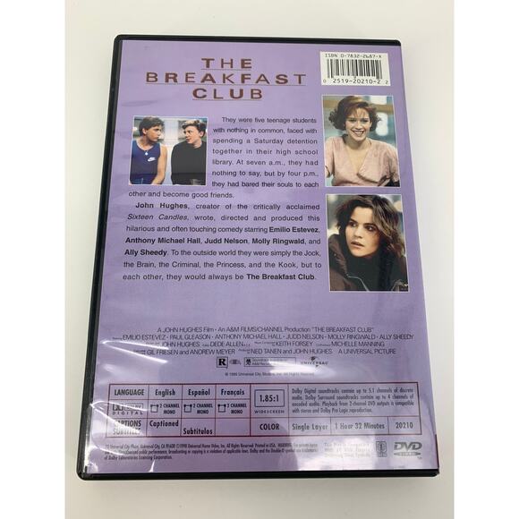 Pre-Owned The Breakfast Club DVD Movie Widescreen Classic Retro 80s - Picture 2 of 6